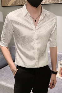 店主风社会小伙男士中袖衬衫提花七分袖寸衣男301A-1/CS350/P55图片