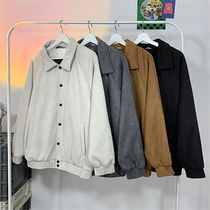 港风毛毯麂皮绒立领夹克男宽松落肩纯色上衣外套JK721-P78图片