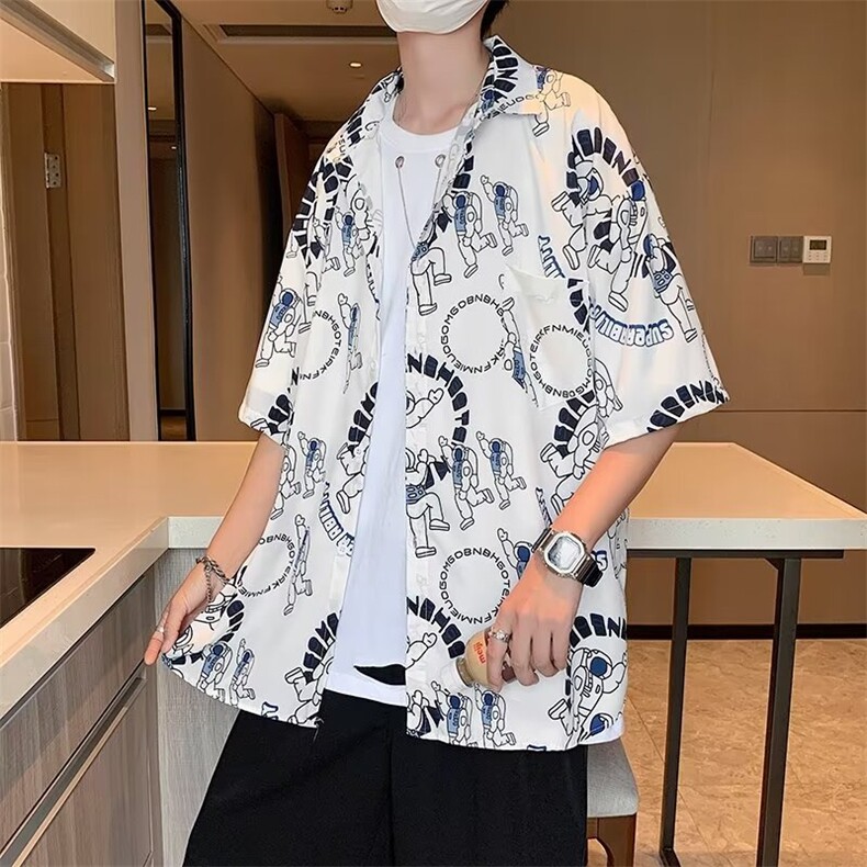 涂鸦衬衫设计感小众短袖衬衣夏季韩版男装宽松外穿上衣原宿风半袖,男装衬衫,星座410-7