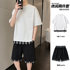 短袖短裤套装男士夏季薄款透气潮流时尚t恤夏装一套休闲运动衣服，男装牛仔裤，星座1206（原A206）