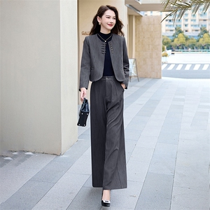 高级感气质休闲套装女春秋2025新款老钱风显瘦小西装阔腿裤两件套图片