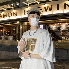 短袖t恤男潮牌夏季宽松网红潮流ins简约印花上衣T0304-P35，男装T恤，星座308B-2