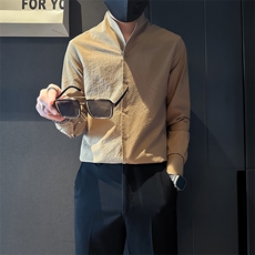 店主风立领衬衫男长袖高级感修身英伦社会小伙301C-CS08-P58控78，男装衬衫，星座301C（原B323）
