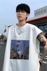 12025夏季新款男士无袖T恤情侣潮牌麂皮绒背心TLBX21特P18，男装T恤，电商B220