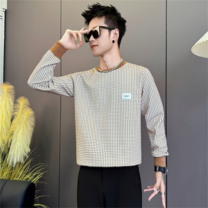 W7806-P58控78春秋季男千鸟格外套圆领长袖T恤2025新款男装上衣内图片