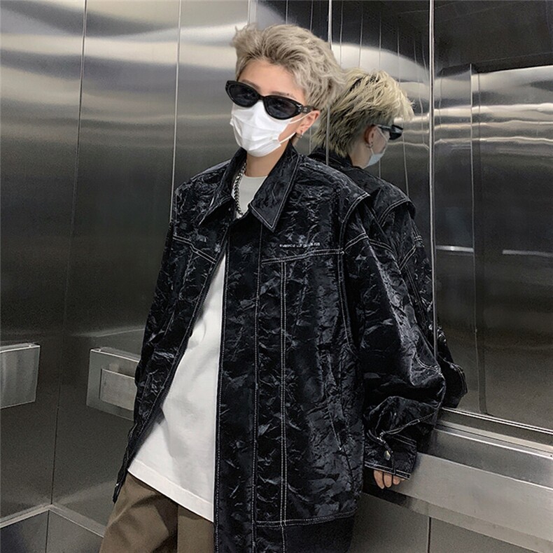 现货不缺货 欧美水洗皮衣 宽松假两件外套夹克 1209-1-JK17-P108图片