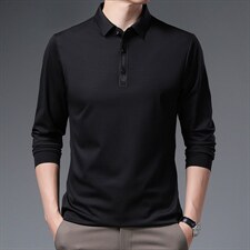 秋装长袖t恤男士宽松免烫POLO衫春秋季中年商务休闲时尚上衣服，男装T恤，电商B212（原钱塘6029）