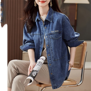 清仓捡漏~牛仔衬衫女短外套春秋2025新款叠穿上衣大码女装薄衬衣图片