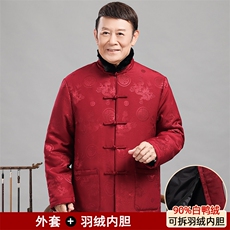 情侣羽绒风唐装男女脱卸羽绒90白鸭绒中老年冬羽绒服唐装外套，男装羽绒服，钱塘723