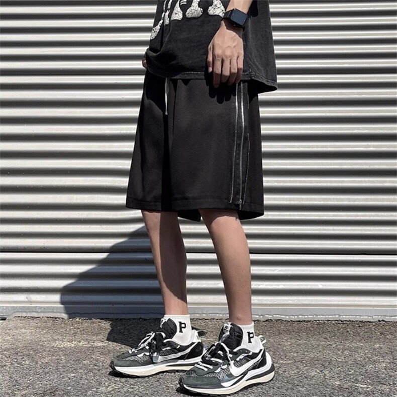 设计感开叉拉链工装短裤男夏季宽松阔腿五分裤休闲裤潮K6131-P30，男装休闲裤，星座412-3