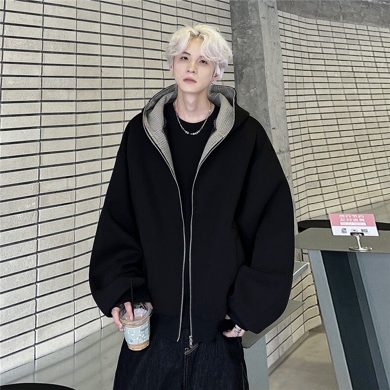 美式复古千鸟格拉链夹克男秋冬季宽松连帽外套JK100-P78,男装夹克,电商C307