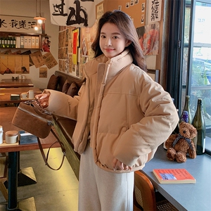 奶咖色立领短款羽绒服女2024冬季新款韩系简约小个子90白鸭绒外套图片