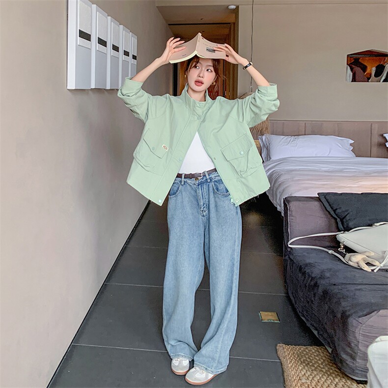 绿色工装外套女短款2024春秋新款宽松洋气减龄休闲百搭小个子夹克图片