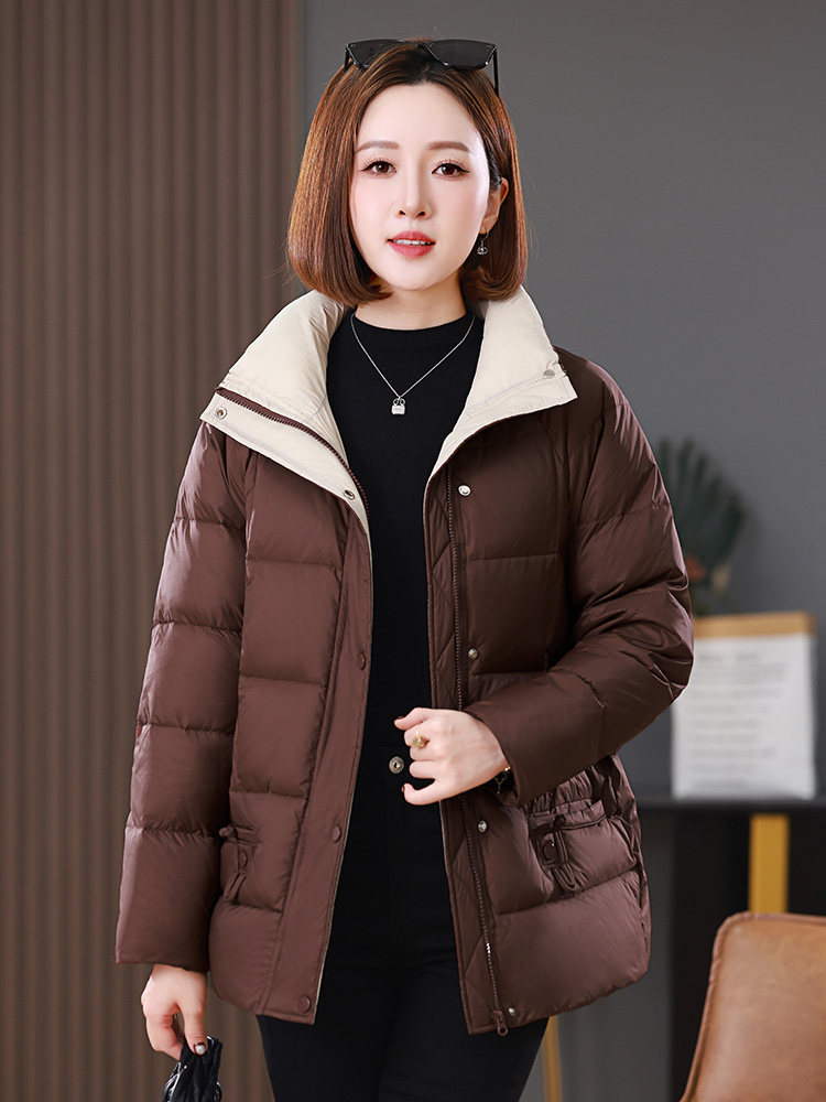 2025冬装新款中长款撞色拼接立领棉衣外套棉服,女装棉衣/棉服,雪樱依海