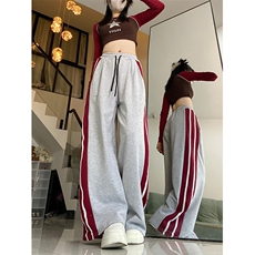 休闲裤女春秋美式宽松百搭高腰显瘦垂感直筒竖条阔腿裤K0979-P38，男装休闲裤，星座308B-1