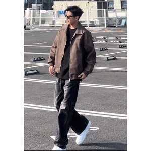 棕咖色麂皮外套男潮高级感痞帅cleanfit棒球服美式复古飞行员夹克图片