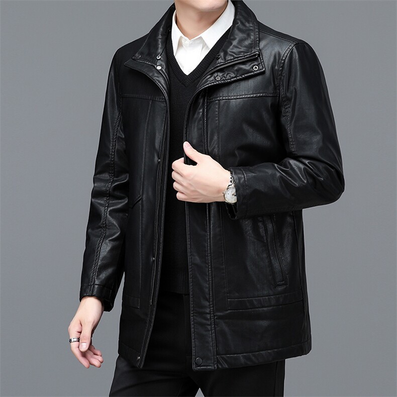BHSK-55钱塘2020-2中年男士冬季厚款毛领商务休闲夹克皮衣P405,男装皮衣,钱塘207-2