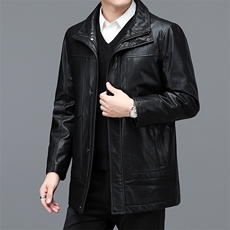BHSK-55钱塘2020-2中年男士冬季厚款毛领商务休闲夹克皮衣P405，男装皮衣，钱塘207-2