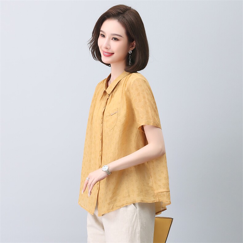 2023夏季纯苎麻刺绣简约气质宽松时尚休闲显瘦舒适上衣,女装衬衫,独衣靓