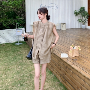 法式气质时尚背心上衣套装女2025夏季新款宽松显瘦阔腿短裤两件套图片
