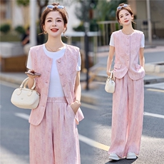 时尚套装女2026夏新款高级感气质轻熟风洋气马甲休闲阔腿裤三件套，女装套装/套裙，艾仟回(原伊仟回)
