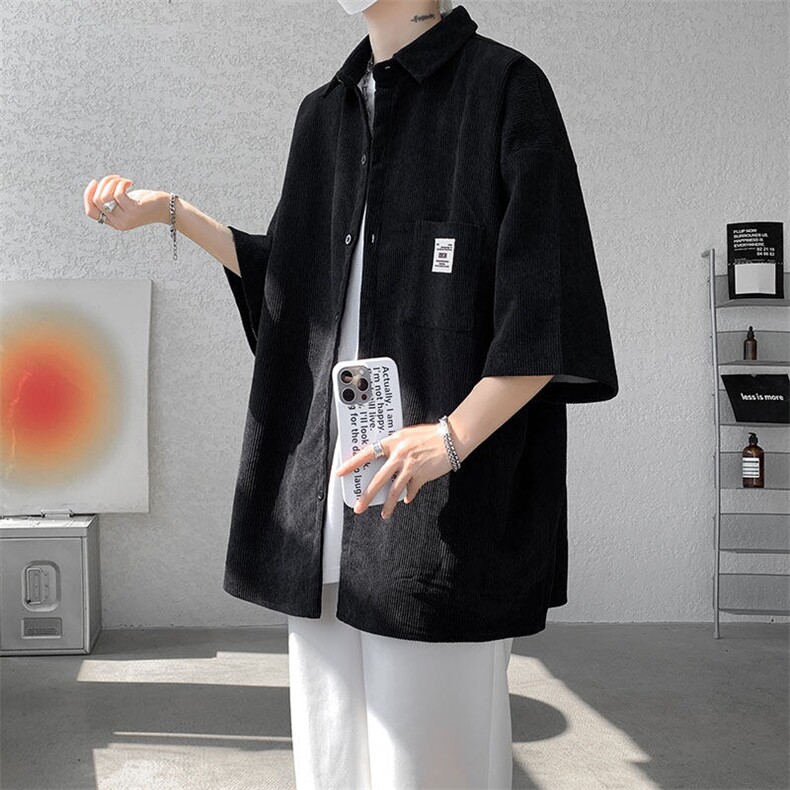 短袖衬衫男士夏季新款港风宽松大码灯芯绒衬衣CS005-P35，男装衬衫，星座214-3