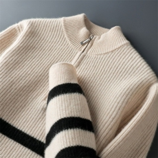 2025年秋季新款百搭男士斑马条纹半高拉链羊毛衫，男装羊毛衫，牧绒家园高端店