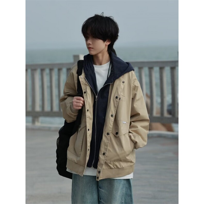 原宿时尚气质ins新款流行文艺百搭潮流简约高品质假两件工装夹克图片