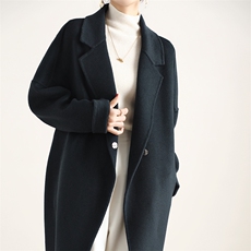 2025年秋季通勤茧型翻领时尚百搭通勤休闲双面呢羊毛大衣，女装双面呢大衣，琳尚羊绒