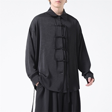 C8606P65无影墻冰丝新中式风暗黑风唐装汉服盘扣衬衫情侣，男装衬衫，电商A026