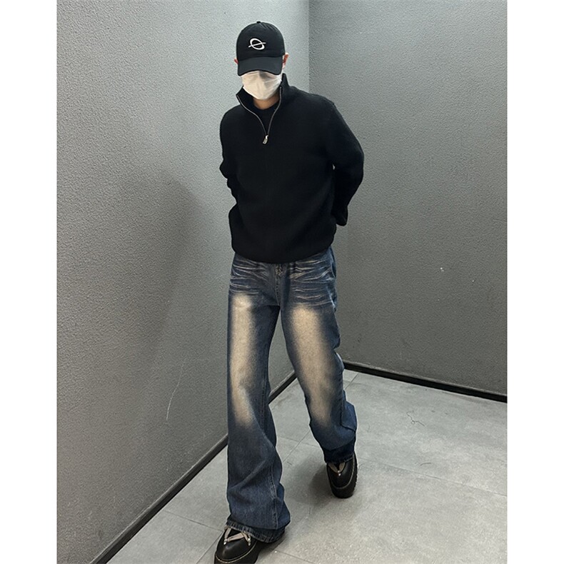 美式高街vibe重工艺做旧水洗hiphop喇叭牛仔裤货号K2406P60图片