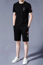 中年爸爸夏装短袖t恤男装条纹polo衫夏季中老年休闲短裤两件套，男装休闲套装，电商B212（原钱塘6029）