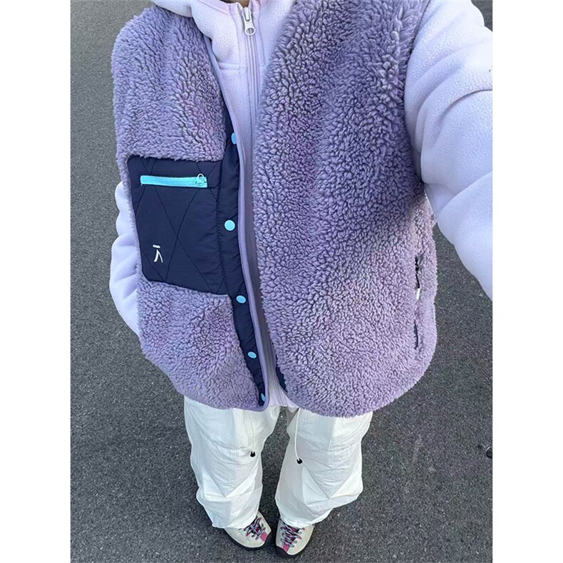 高品户外情侣撞色拼接羊羔毛立领摇粒绒马甲外套男女A1143-P72,女装短外套,星座1505