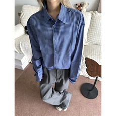 1506/Q22720/P41美式潮牌绅士海军蓝色格纹抽绳系衬衫短宽休闲，男装衬衫，星座1506