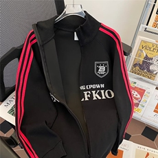 美式条纹卫衣男女2026秋季字母印花拉链开衫情侣外套Y8055/P49，女装短外套，星座506B