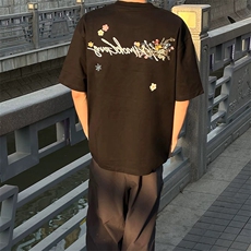 万针全刺绣工艺抖音得物高品质260克重磅纯棉双纱美式高街短袖T恤，男装T恤，电商A486