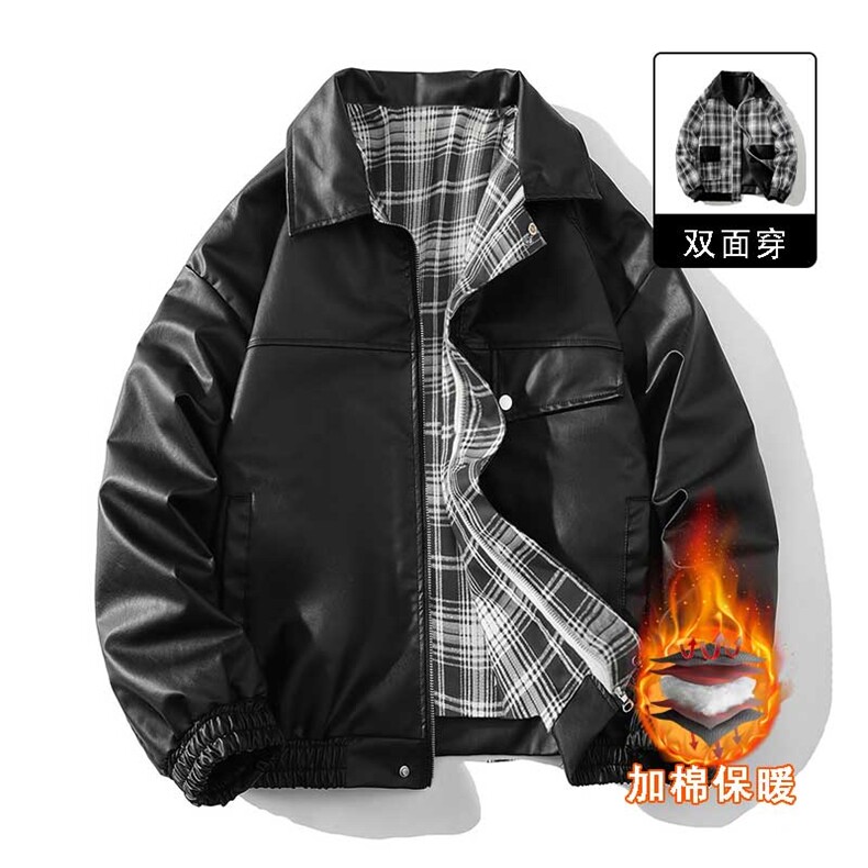 秋冬数据新款双面穿格子皮棉衣美式翻领百搭休闲棉服MF1088P110，男装皮衣，电商A128