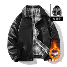秋冬数据新款双面穿格子皮棉衣美式翻领百搭休闲棉服MF1088P110，男装皮衣，电商A128