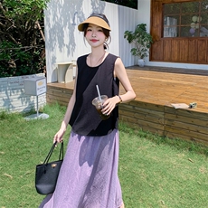 松驰感慵懒风紫色套装裙女夏高级感韩系小众不撞款设计感两件套，女装套装/套裙，2C129
