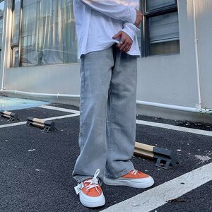 日系浅色猫须牛仔裤男韩版潮流直筒宽松原宿Z8825P40图片