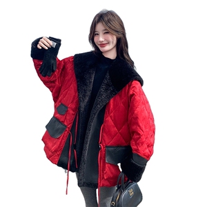 现货主推  皮毛拼接红色中式羽绒服5831-P315-K468图片