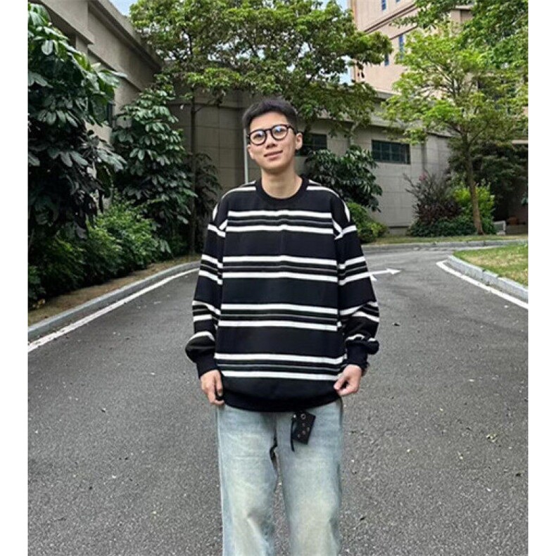 条纹重磅圆领男士卫衣秋季宽松时尚休闲男打底衫WA173,男装卫衣,星座1116A（原606A-3）