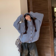 有货。姣花纹麻花连帽毛衣男女慵懒针织开衫外套MZ1050-P53，男装针织衫/毛衣，星座412-3