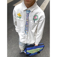日系时尚设计感蜡笔手绘领带衬衫男女趣味学院风涂鸦衬衣，男装衬衫，四季星座505