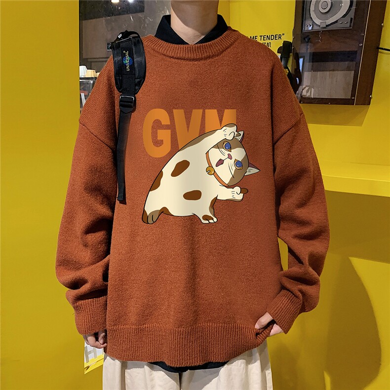 1港风圆领中性情侣潮流大码M-5XL印花加厚毛衣男7740P48加绒P55,男装针织衫/毛衣,星座226-2