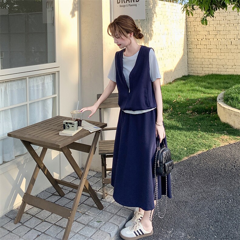【现货】假两件拼接上衣套装裙女夏半身裙两件套A872P155K218,女装套装/套裙,2C269