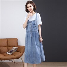2022夏季新款时尚气质宽松显瘦休闲舒适背带牛仔裙，女装连衣裙，丽影随形