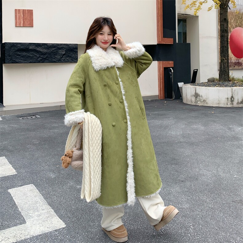 【新款】双面穿果绿色长款毛毛外套2C115-2387-P245-K368,女装棉衣/棉服,2C115