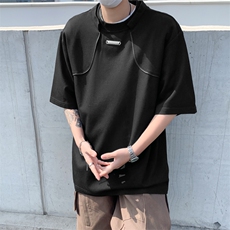 韩版ins小众解构设计感短袖t恤男高级感休闲宽松百搭纯色半袖上衣，男装T恤，星座410-6（原星座1304-1）
