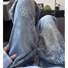 复古提花牛仔裤男秋季新款设计感ins宽松直筒休闲长裤子N2144，男装牛仔裤，星座1116A（原606A-3）